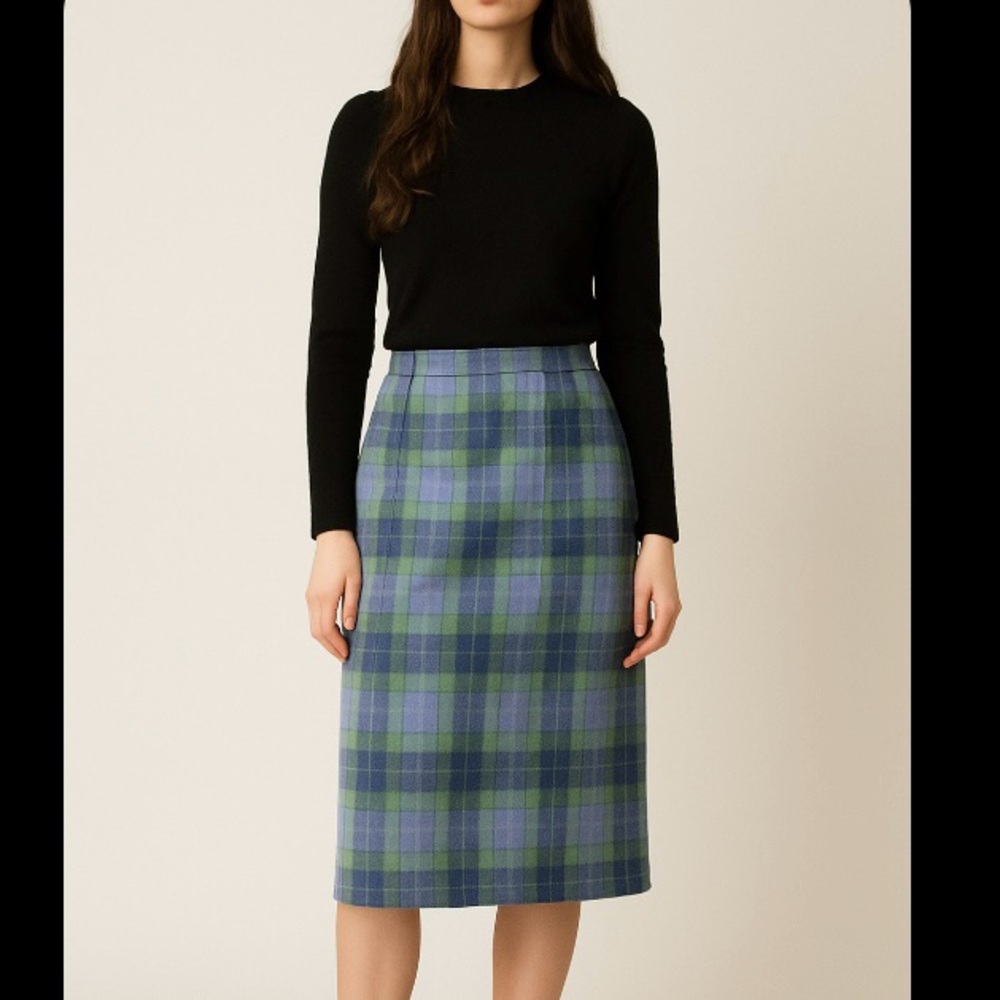 Vintage Pendleton Pencil Skirt Wool Blue-Grey Shadow Plaid Size 12 Made in USA
